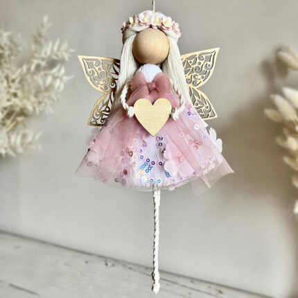 Makramowa wróżka, anioł stróż makrama, błyszcząca zawieszka