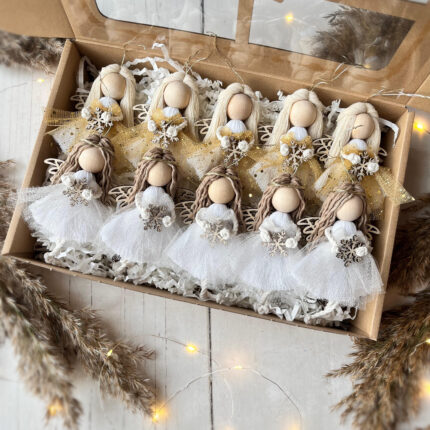 Aniołki na choinkę makrama, zestaw 10 sztuk aniołków (wybór kolorów)