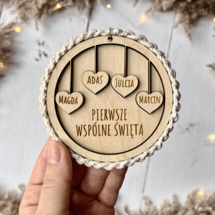 Bombka drewniana personalizowana, PIERWSZE WSPÓLNE ŚWIĘTA