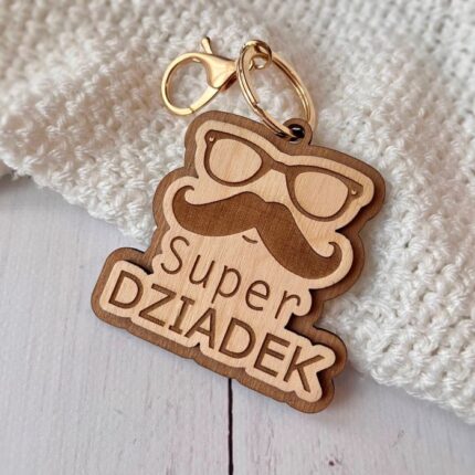 Brelok drewniany, prezent na Dzień Dziadka, SUPER DZIADEK
