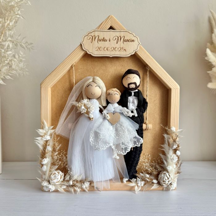 prezent ślubny ramka ślubna makrama laleczki (7)