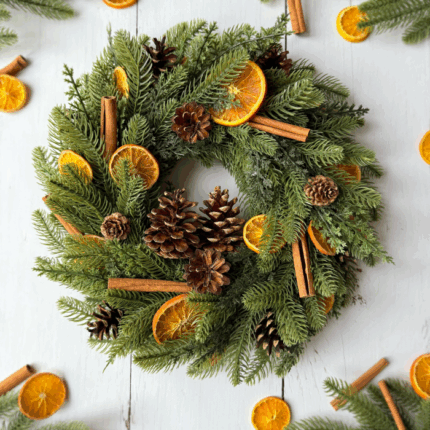 Wianek świąteczny CYNAMON & POMARAŃCZE 38cm, wieniec bożonarodzeniowy